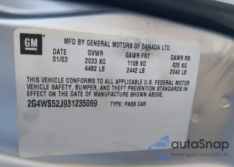 2003 Buick Century Custom из США, поврежденный, VIN 2G4WS52J931235069